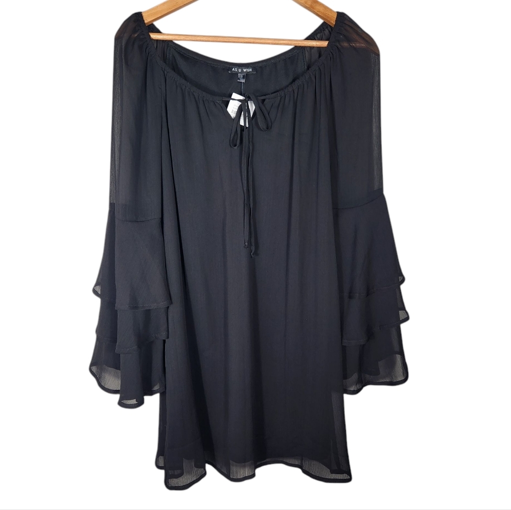 AS U Wish Nordstrom Women's Small Black Long Sleeve Dress Or Top NWT
